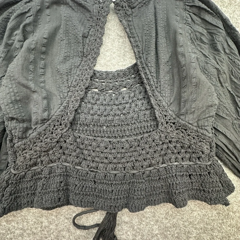 Free People Megan Crochet Boho Top Women's Medium ‎ Black